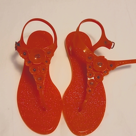 NEW COACH ORANGE SANDLES Gold Glitter SIZE 8 No Box Jelly Bean Style Must Have - Picture 4 of 9